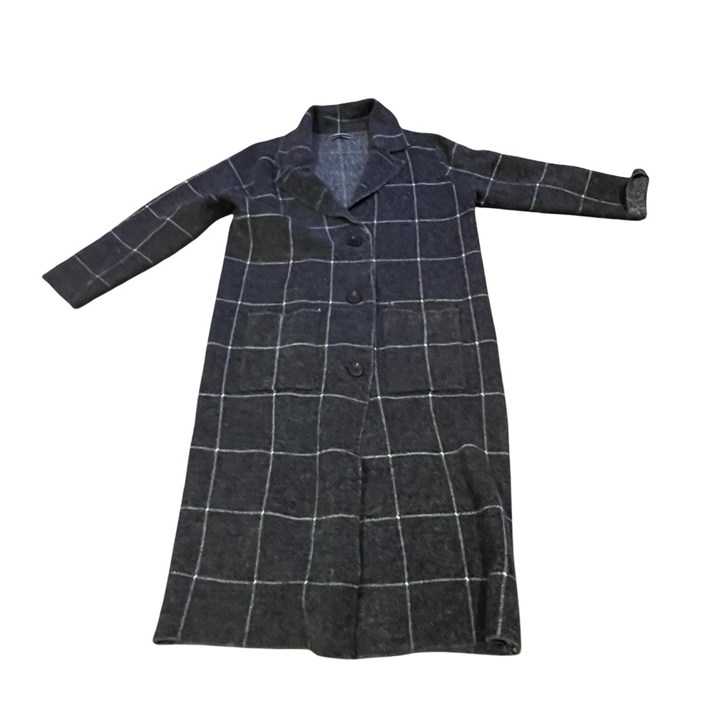 Anthropologie Solenne Windowpane Knit Sweater Jacket Coat size medium duster